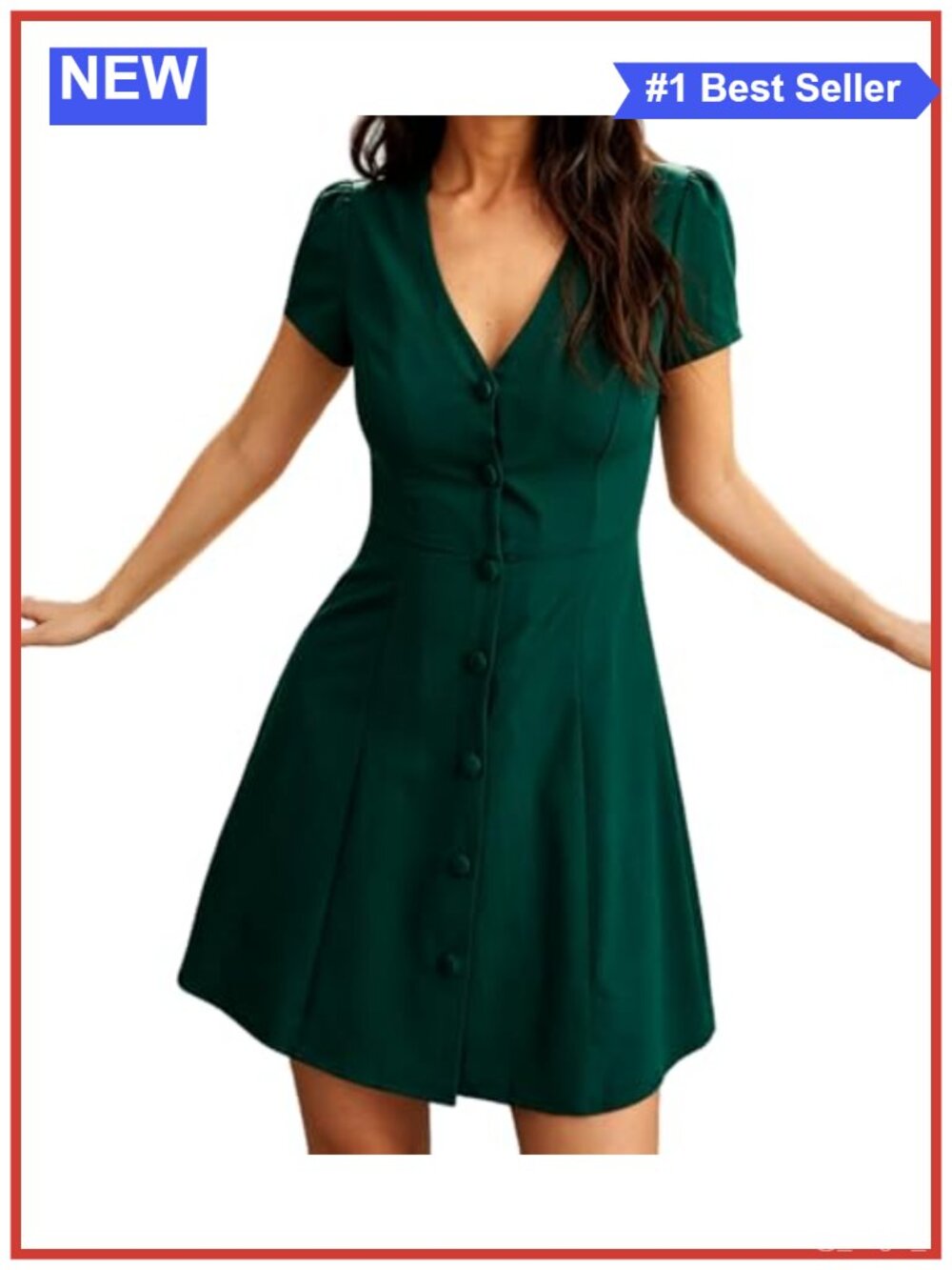 RIHOAS Women V Neck Button-Up Mini Dress A-Line Casual Office Work Dress
